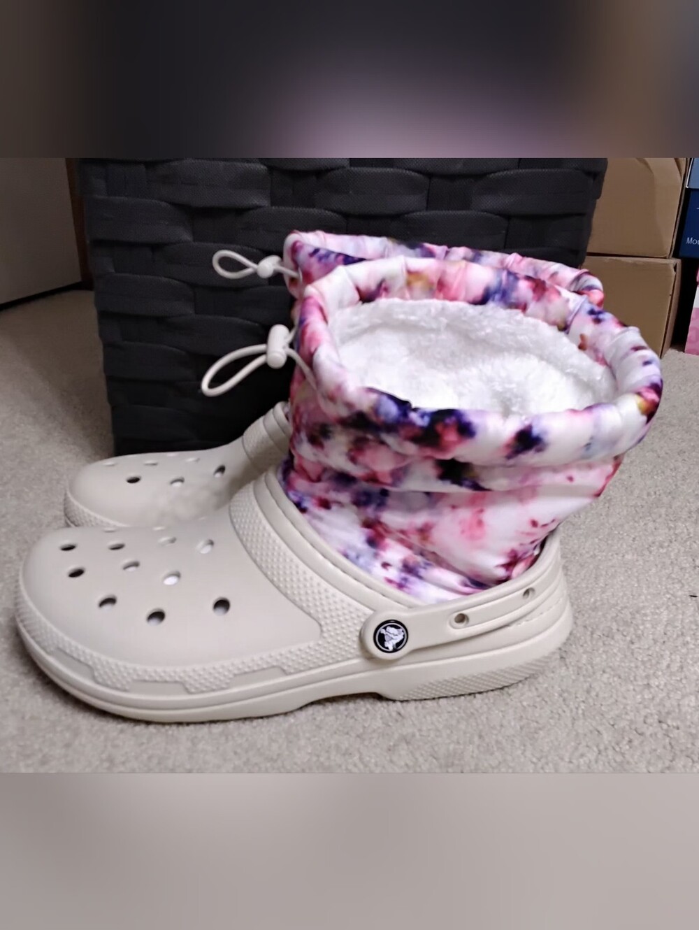 Crocs Classic Lined Neo Puff Tie Dye Boot, Beige/Pink, Women's 9/Men's 7 - Picture 2 of 11